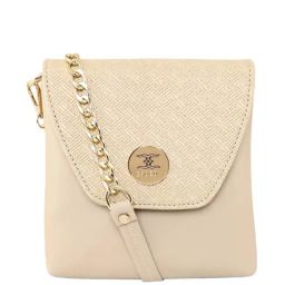 Esbeda Beige Textured Small Sling Handbag-image-20