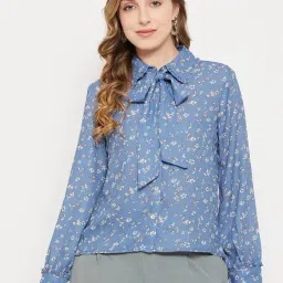 MADAME Blue Printed Shirt-image-77