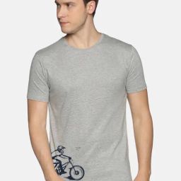BLACK RADIO Grey Melange Slim Fit Printed Crew T-Shirt-image-98