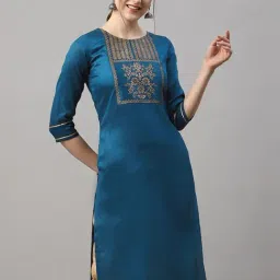 Skylee Teal Blue Printed Straight Kurta-picture-20