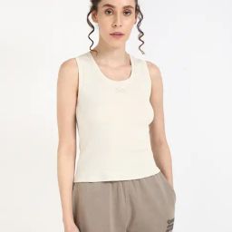 TOMMY HILFIGER Beige Cotton Solid Sleeveless Top-image-96
