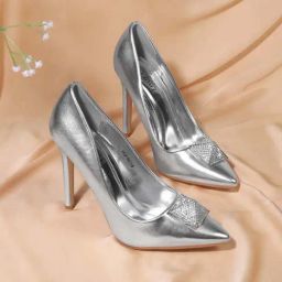 Truffle Collection Women's Silver Stiletto Pumps-image-2