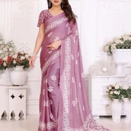 FABMORA Onion Printed Saree with Unstitched Blouse-picture-40