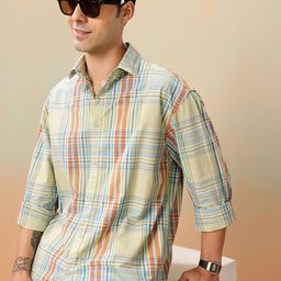 Mast & Harbour Pure Cotton Checked Drop-Shoulder Sleeves Relaxed Fit Casual Shirt-image-21