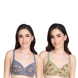 AROUSY Grey & Green Cotton Printed T-Shirt Bras - Pack Of 2-picture-42