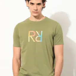 Rare Rabbit Olive Regular Fit Graphic T-Shirt-image-3