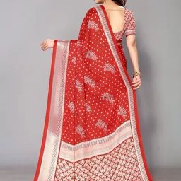 FABMORA Red Printed Saree with Unstitched Blouse image 2