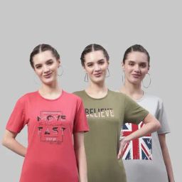 Vimal Jonney Pink & Green Cotton Printed Sports T-Shirt - Pack Of 3-image-94