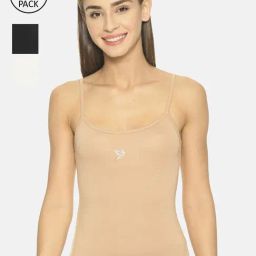TWIN BIRDS Beige & Black Cotton Camisole - Pack Of 3-image-15