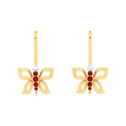 P.C. Chandra Jewellers 14k Gold Butterfly Shape Red And White Stone Drop Earrings-5