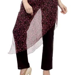 One Femme Black & Pink Printed Regular Fit Low Rise Trousers With Attached Sarong-image-29