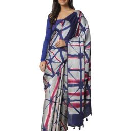 Navyasa By Liva Blue Satin Geometric Saree-image-58