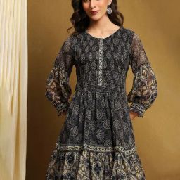 Biba Blue Polyester Printed 3/4th Sleeve Kurta-picture-33