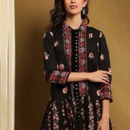 Biba Black Rayon Printed 3/4th Sleeve Kurta-picture-31