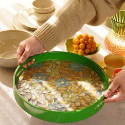 Pure Home and Living Blue & Green Bamboo Round Tray-picture-44