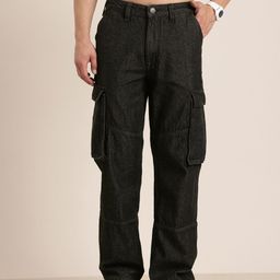 HERE&NOW Men Pure Cotton Relaxed Fit Cargo Jeans-image-87