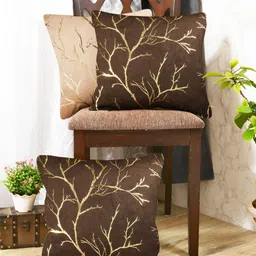 IVAZA Brown & Gold-Toned Set of 3 Abstract Velvet Square Cushion Covers-image-62