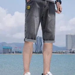 HERE&NOW Men Denim Mid-Rise Solid Shorts-image-31