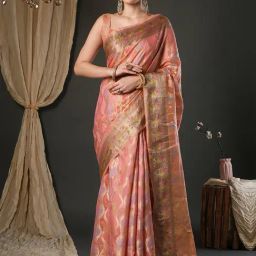 Saree Mall Pink Organza Self Saree with Blouse Piece-image-66