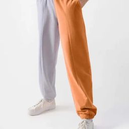 The Souled Store Orange & Grey Cotton Color-Block Joggers-picture-0