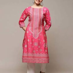 Biba Pink Printed Straight Kurta-image-16