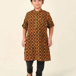 Fabindia Kids Multicolor Cotton Printed Full Sleeves Kurta-image-51