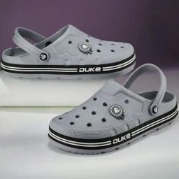 Duke Men's Brand Logo Textured Grey Back Strap Clogs-picture-12