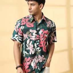 Rigo Green & Pink Rayon Printed Shirt-image-38