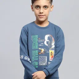 Monte Carlo Boys Teal Printed Round Neck Pure Cotton T-Shirt-picture-0