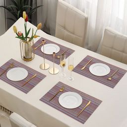 Dakshya Industries 4Pcs Purple Striped Rectangle Shape Table Placemats-20