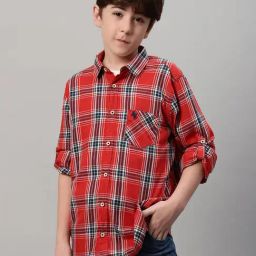 Cantabil Boys Orange Checks Full Sleeves Shirt-image-92