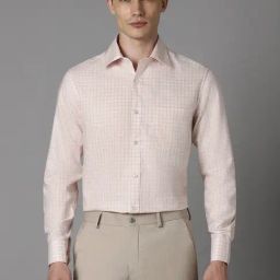 Louis Philippe Peach Cotton Regular Fit Checks Shirt-picture-25