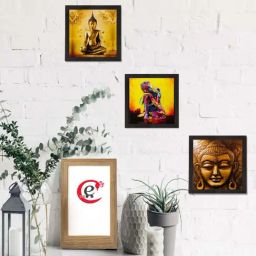 eCraftIndia Set of 3 Meditating Buddha Matt Textured UV Art Painting-image-12