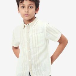 Bonkids Boys Striped Spread Collar Short Sleeves Cotton Shirt-image-48