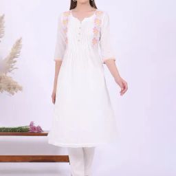 Aurelia White Pure Cotton Embroidered Kurta-image-7