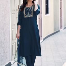 Twika Women Ethnic Motifs Embroidered Regular Kurta with Trousers & With Dupatta-image-6
