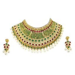 Zaveri Pearls Yellow & Green Alloy Enamel Necklace Set-14
