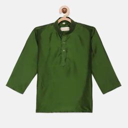 THANGAMAGAN Kids Green Solid Full Sleeves Kurta-image-89