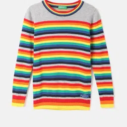 United Colors of Benetton Kids Multicolor Striped Full Sleeves Sweater-image-93