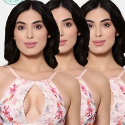 Inner Sense Pink Printed Cotton Bralette Bra - Pack Of 3-image-16