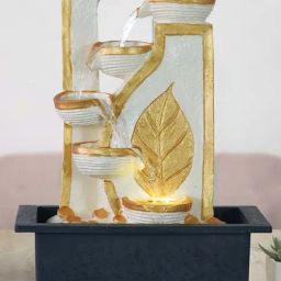 CHRONIKLE White & Gold Polyresin Leaf Design 4 Steps Waterfall Fountain-image-56