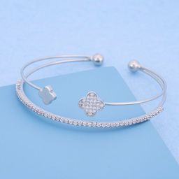 Kushal's Fashion Jewellery Rhodium-Plated Silver Party Zircon Studed Cuff Bracelet-image-31