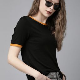 Roadster Black Ribbed Contrast Top-43