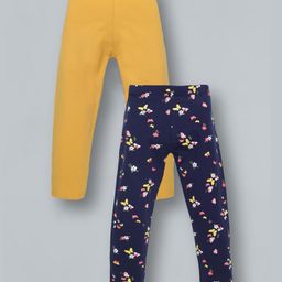 Plum Tree Full Length Butterfly & Floral Printed And Solid LeggingsPack Of 2 - Navy Yellow-image-65