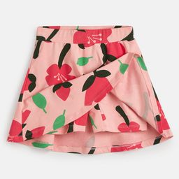 Plan B Cherry Blossom Printed Skater Skirt With Inbuilt Shorties - Peach-image-90