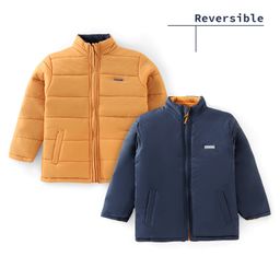 Pine Kids Full Sleeves Reversible Medium Winter Jacket - Mustard And Navy-image-76