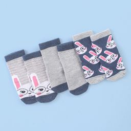 Cute Walk by Babyhug Cotton Blend Ankle Length Anti Bacterial Socks Bunny Design Pack of 3 - Grey & Blue-image-84