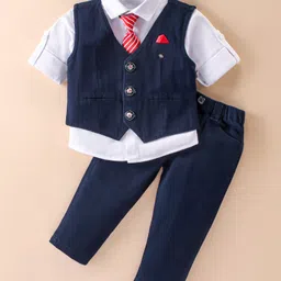 JASH KIDS Cotton Knit Full Sleeves Party Suit with Tie - Blue-picture-40