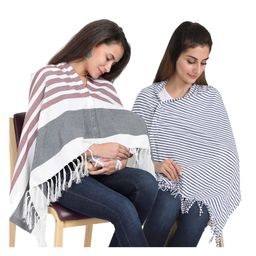 Lulamom Multi-Purpose Breast Feeding Nursing Striped Shawl - Pack of 2 (Maroon & Navy )-image-96