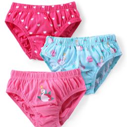 Babyhug 100% Cotton Antibacterial Panties with Heart & Duck Print Pack Of 3 - Multicolour-image-92